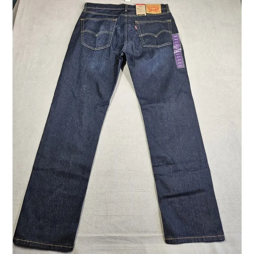 Levis 505 Jeans Mens 36x34 Blue Denim Regular Straight Stretch Pants Work Dark‎